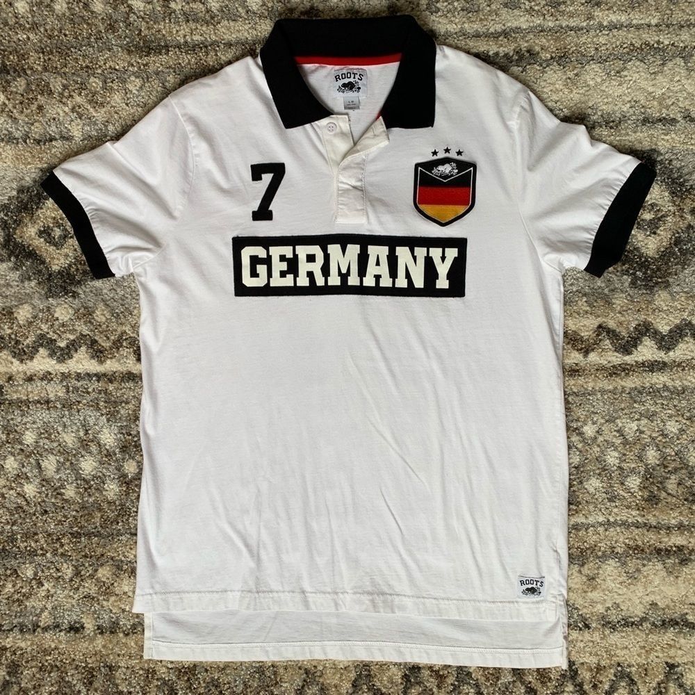 Roots Germany White Polo Shirt with Black Large